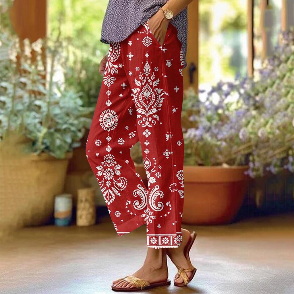 Женские повседневные модные принтованные прямые брюки с карманами