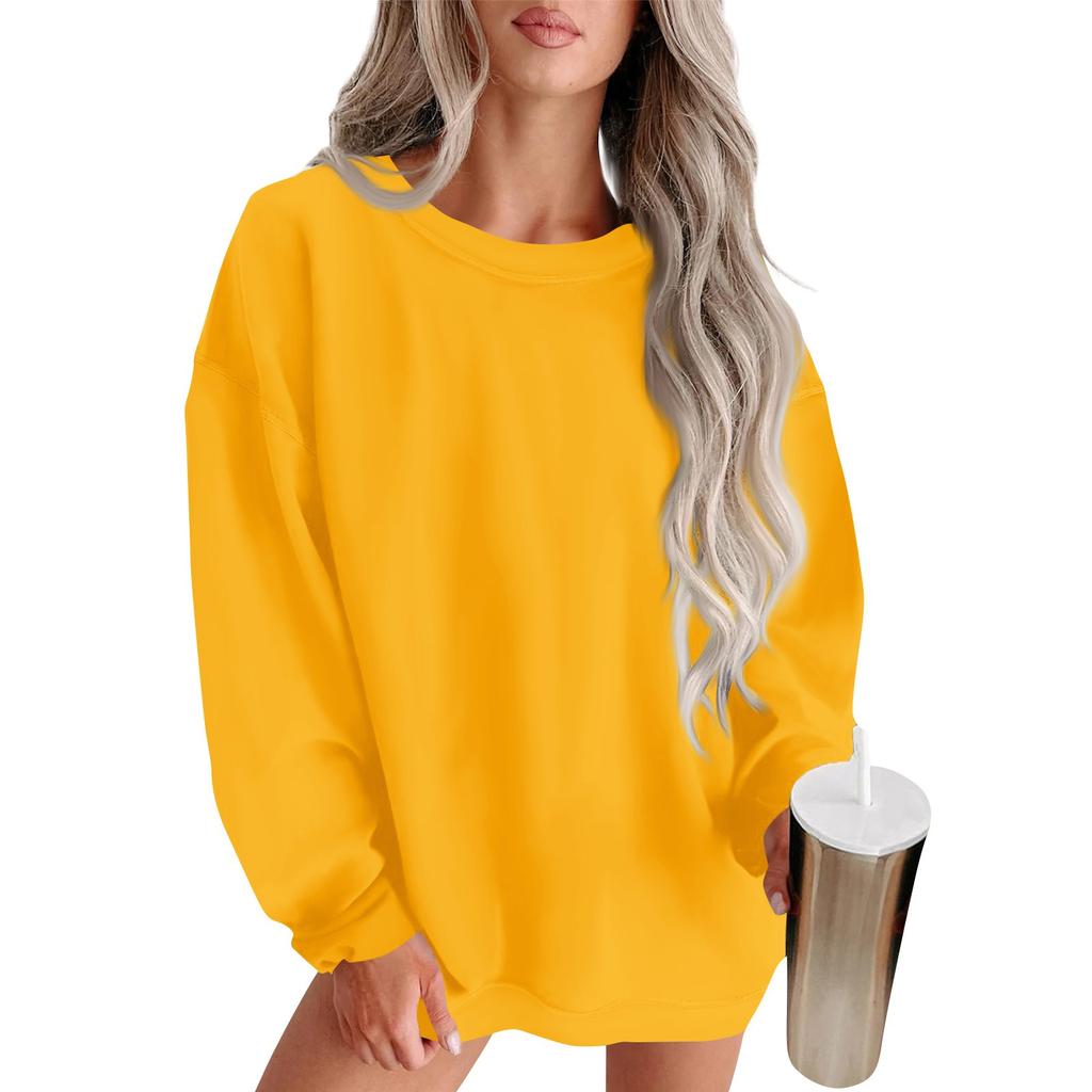 Women's Fashion Round Neck Solid Color Long Sleeve Basic Sweatshirt Top
