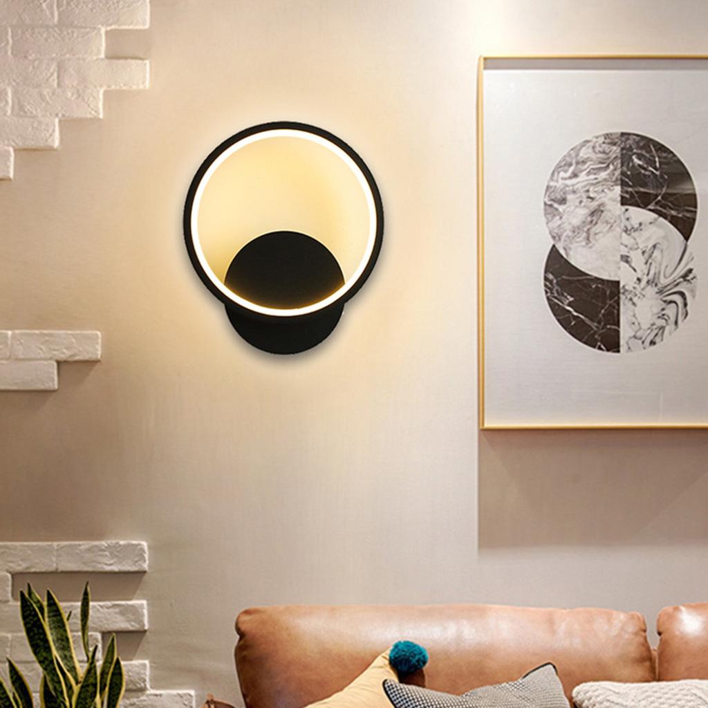 Modern Wall Lamp Black Round Interior Decoration Metal LEDs Wall Lamp Hard-Wired Wall Lamp 12W Suitable for Living Room Bedroom Dining Room Corridor