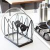 Kitchen Pot Lid Stand with Anti-skid Mat 4 Compartments V-shaped Cutting Board Holder Pot Cover Dyring Rack Bakeware Plates Pans Trays Organizer
