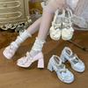 Lolita Women's Shoes Bow Shallow Mouth Japanese Lolita Shoes Cute Girl Round Head Middle Heel Loli Single Shoes