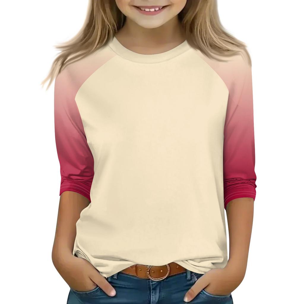 Printed Tops For Youth Girls 4-16 Years Round Neck 3/4 Sleeves T-Shirts Trendy Tops Outfit Tees