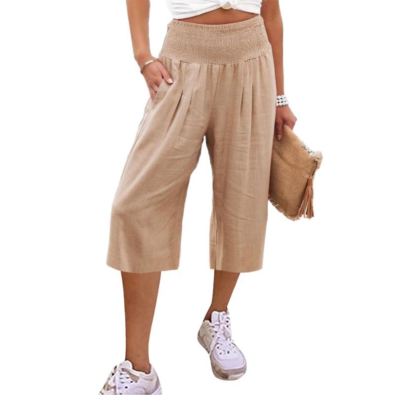 Women's Casual Loose Wide Leg Seven-tenths Pants for Summer Fashion Comfortable Breathable High Waist
