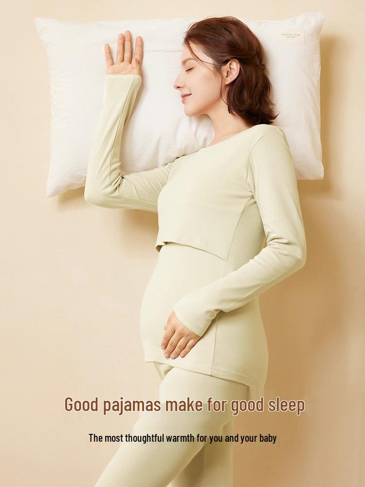 Jingqi Maternity Cotton Pajamas Set: Autumn/Winter Pregnancy & Postpartum Breastfeeding Clothes