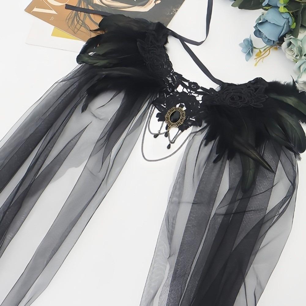 Перьевая Ведьма Шаль Готический Тюлевый Плащ Мода Хэллоуин Плащ Детский