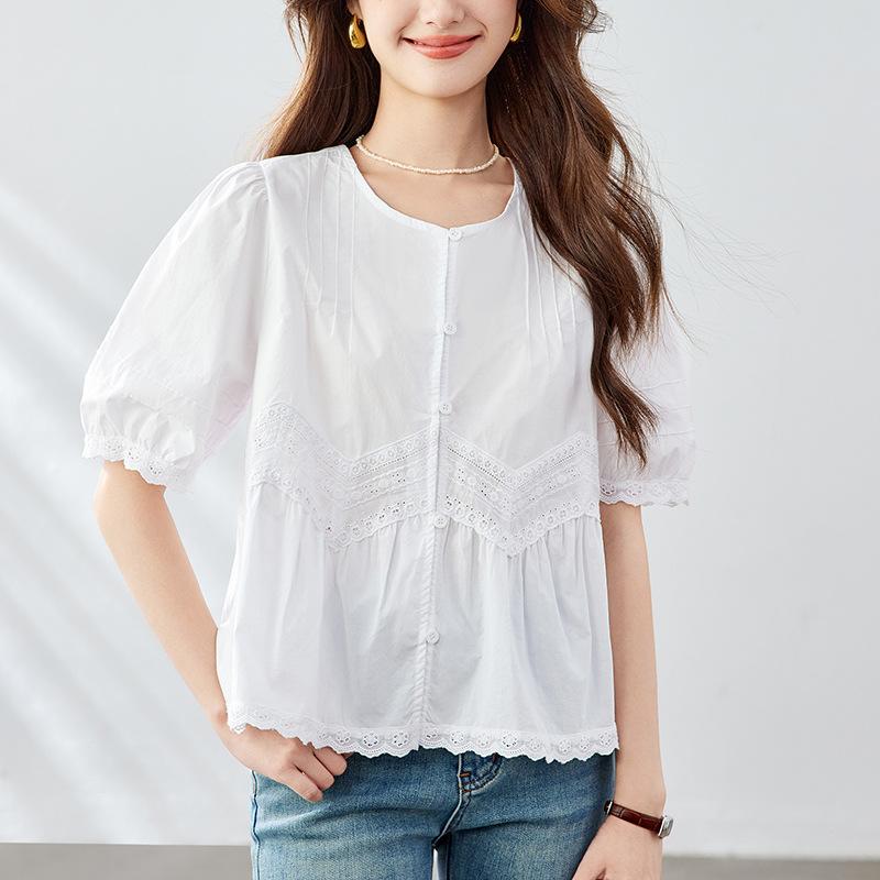 Кружевной топ с пышными рукавами и вырезами для женщин, летний, последний, свободного кроя, универсальный, с V-образным вырезом, стильный, топ-бэби