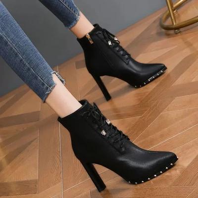 Женские ботильоны, сексуальные, с заклепками, на очень высоком каблуке, ботильоны на каблуке, горячая зимняя обувь 2024 года по акции, дизайнерские роскошные женские короткие туфли