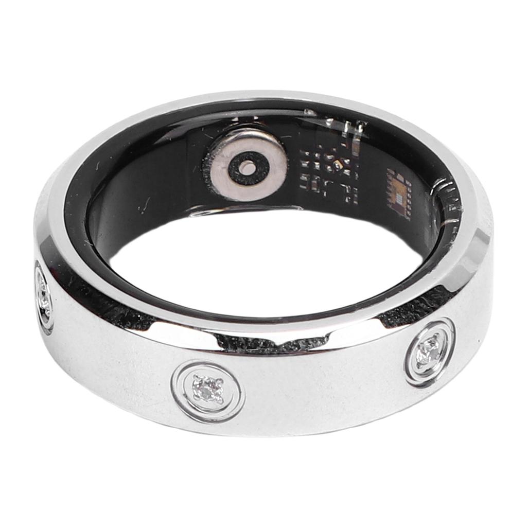 Smart Ring with Inlaid Rhinestone IP68 Water Proof Fitness Tracker Bluetooth Photo Taking Multiple Sports Modes Silver