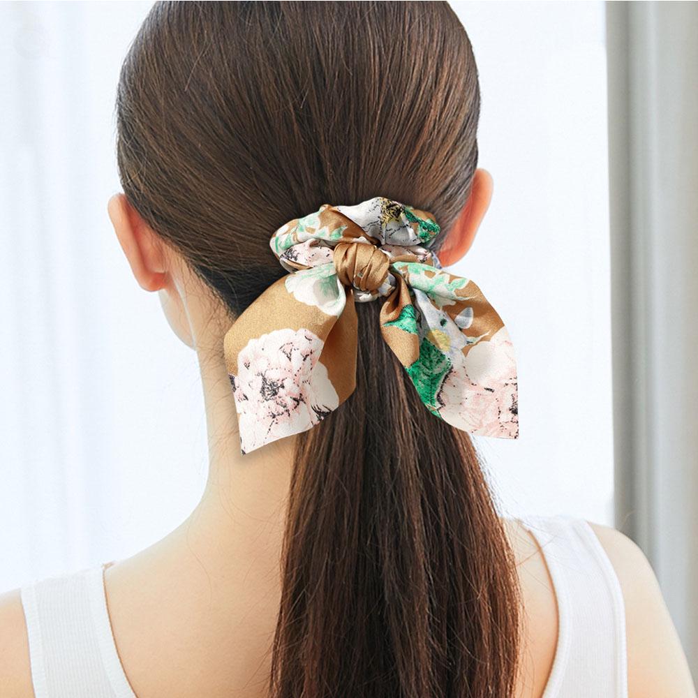 Girls Fashion Bow Print Flower Rabbit Ear Hair Bands Hair Tie Scrunchies Hair Rope Ponytail Hold