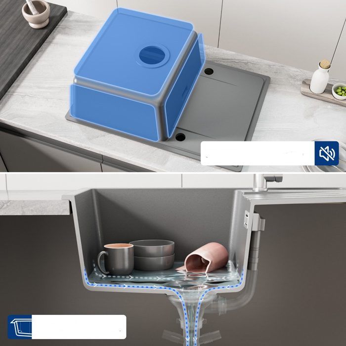 65x45cm Évier de Cuisine en granit avec égouttoir+mitigeur extractible