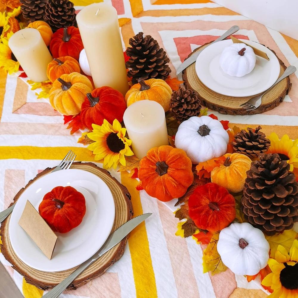 10pcs Velvet Artificial Pumpkin Decor Desktop Pumpkin Ornament Autumn Fall Thanksgiving Harvest Festival Halloween Decoration