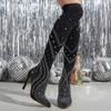 2024 Новые женские гольфы из эластичной ткани, сапоги, роскошные стразы, сексуальное подиумное платье, вечерние остроконечные туфли на шпильках, Botas Mujer
