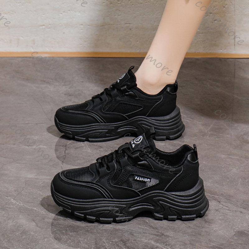 Fashion Comemore Platform Sneakers for Women Spring Summer Mesh Breathable Women's Sport Shoes Casual Solid Lace Up Chunky Heeled Tenis