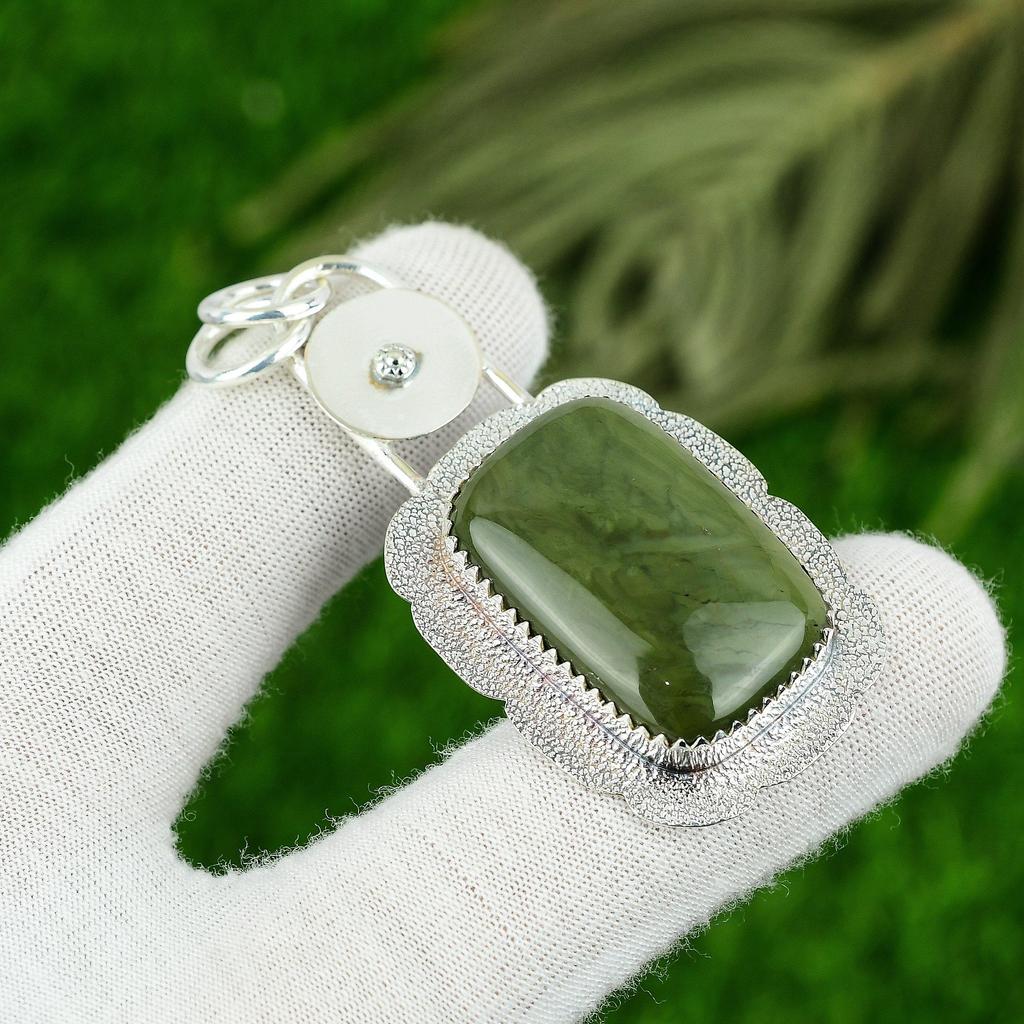 Серебро 925 пробы Натуральный Серпентин Арт-деко Новый Подвеска для помолвки Ювелирные изделия