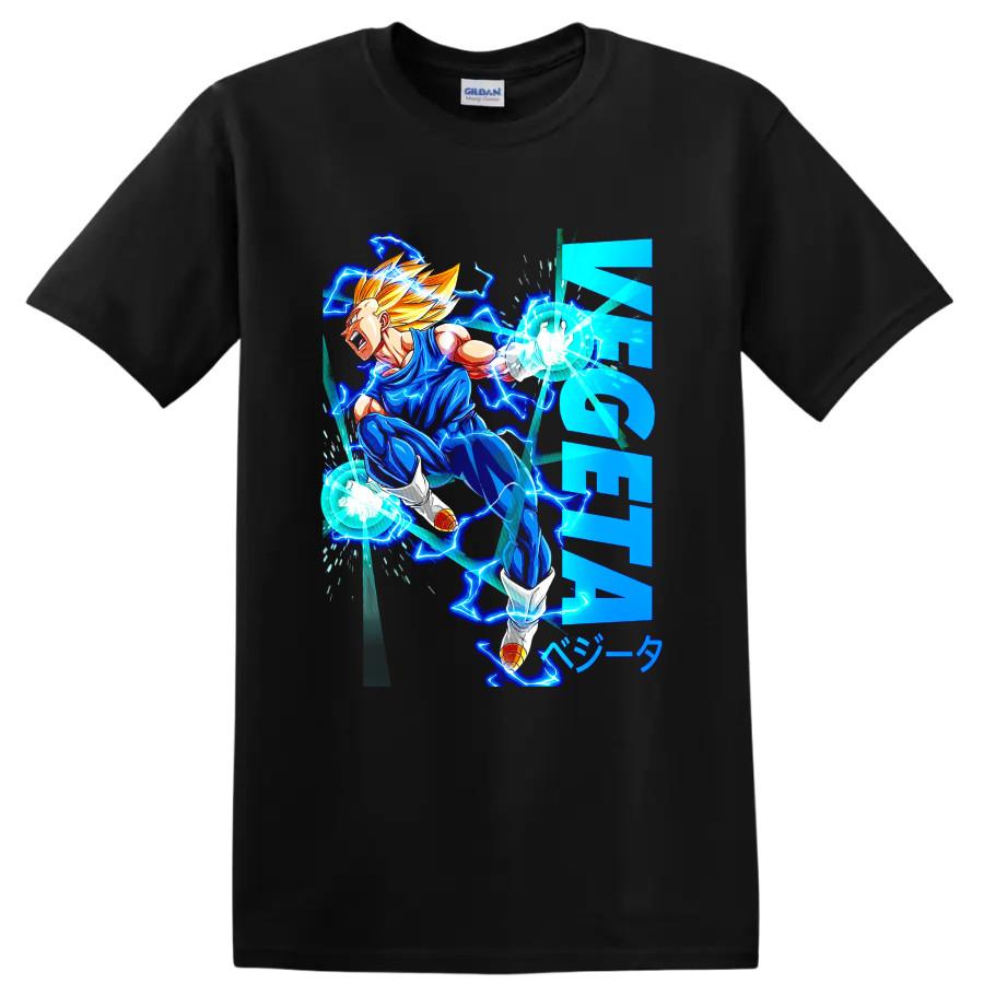 Vegeta Anime Warrior T Shirt w/ Blue Lightning Energy Graphic Tee Gift For Fans
