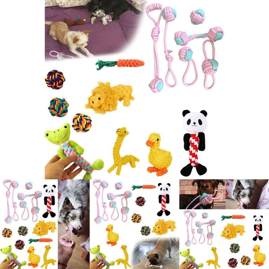 6x Набор игрушек из веревки для собак Прочные и долговечные жевательные игрушки с узлами Мяч для питомца Щенка Медведь Хлопковая игрушка Оптом
