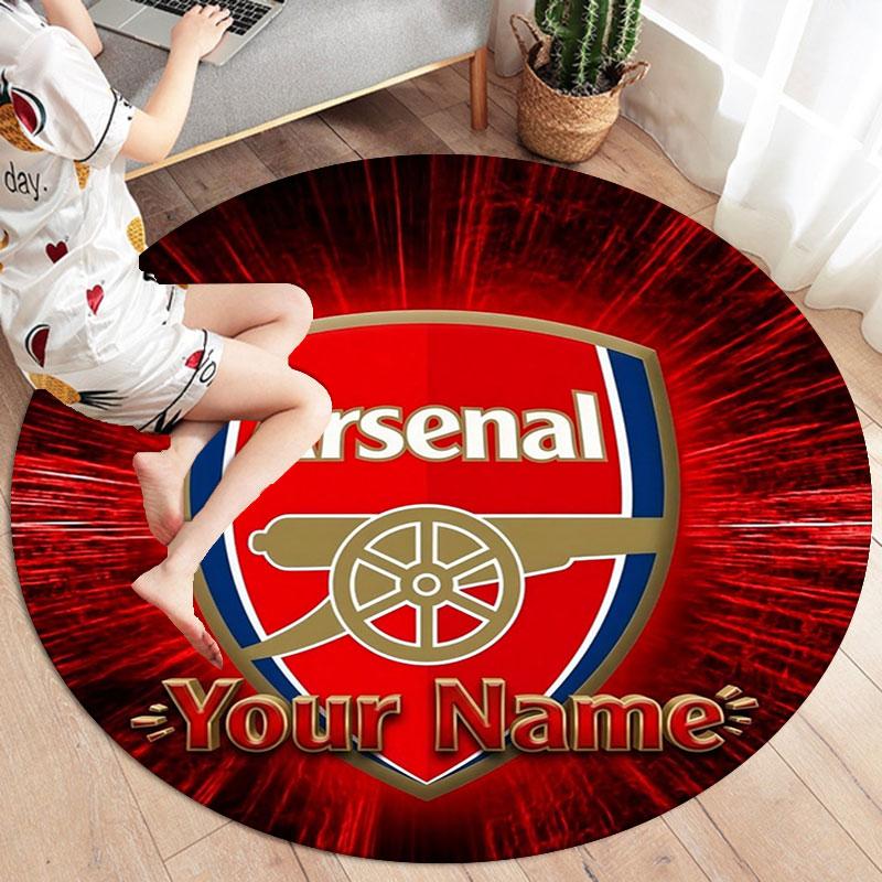 Arsenal F Custom Name Round Area Rug,Carpet Rug for Living Room Bedroom Sofa Playroom Decor,Non-slip Floor Mat