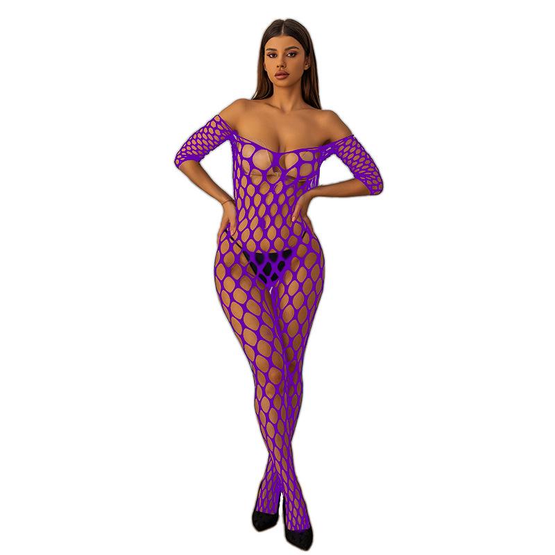 European & American Sexy Fishnet Stockings: Transparent Black Cutout Quick-Release Bodystocking