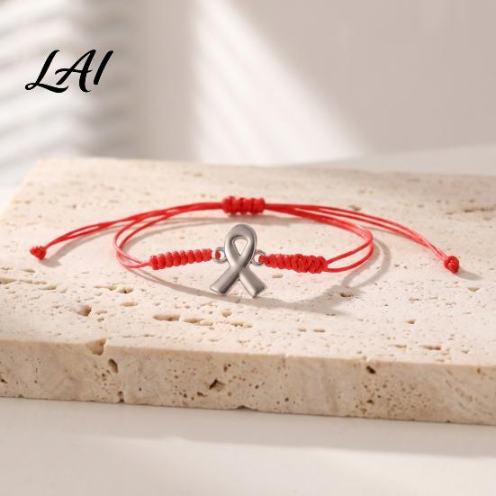 Flexible Knot String Bracelet 2PCS Hand-woven Braided Bracelets with Metal Ribbon Pendant Adjustable Cord Awareness Commemorative Gift for