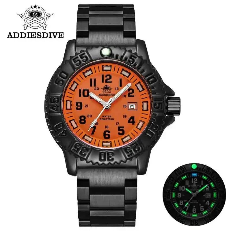 ADDIESDIVE Luxury Men Quartz Watch Military Outdoor Luminous Tube Watch Stainless Steel Nylon Strap 50 M Waterproof Sports Watch