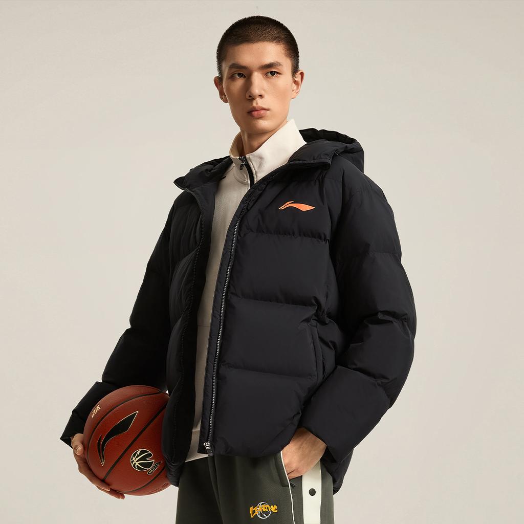 Li Ning Cba Series Logo Letter Zipper Casual Universal с капюшоном Short Winter Cotton Jacket Men jackets Black AJMU087-1