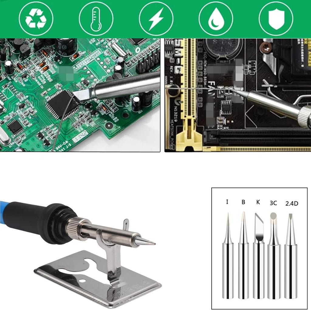 Soldering Iron Kit 60W 110V 220V Adjustable Temperature Solder Tool Set with 5pcs Soldering Tips, Tweezers, Solder Wick