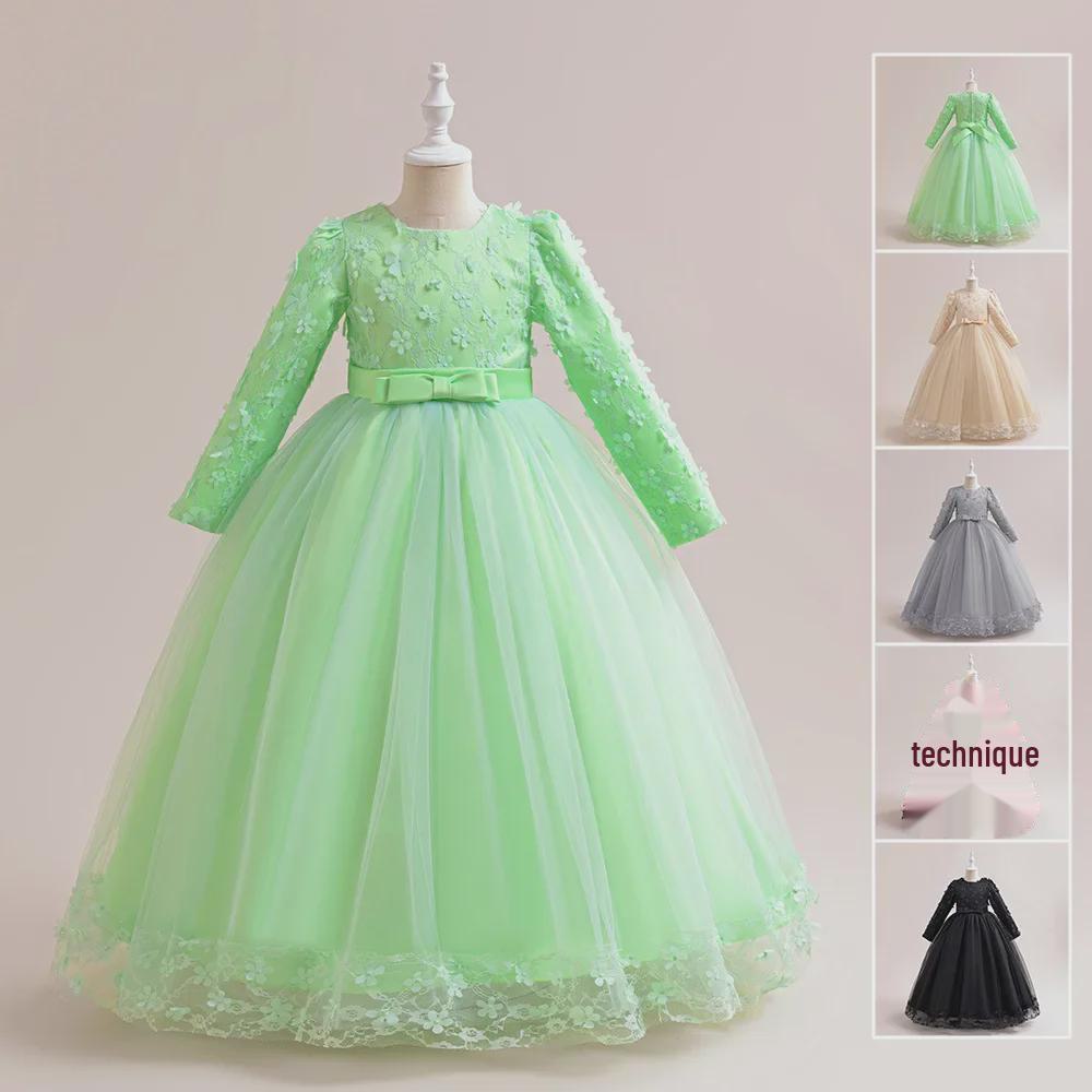 Длинные рукава платье принцессы для девочек-цветочниц