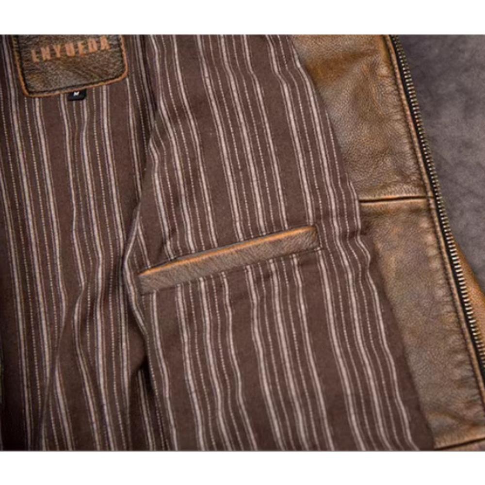 Мужская кожаная куртка китайского размера из мягкой натуральной коровьей кожи, винтажная, весна-осень