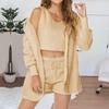 Home Wear Long Sleeved Plush Casual Three Piece Set Jacket Vest Shorts Sports Suit