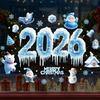 2026 Christmas Window Clings Blue Snowflake Ice Double-Sided Window Stickers PVC Decal for New Year Eve Glass Mirror Decor
