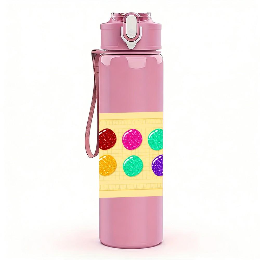 1PC Paint Palette Doodle Kid Art 750ml Color Plastic Sports Water Bottle Leakproof Flip Straw Lid Suitable for Sports Office Home Use