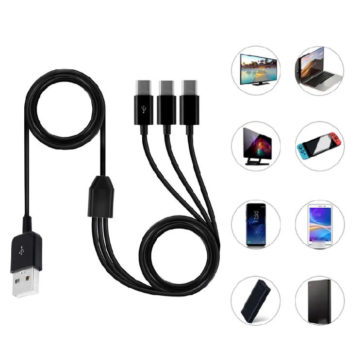 Многопортовый USB C кабель для синхронизации, 3-в-1 зарядный шнур с 3 штекерами Type-C для мобильных устройств