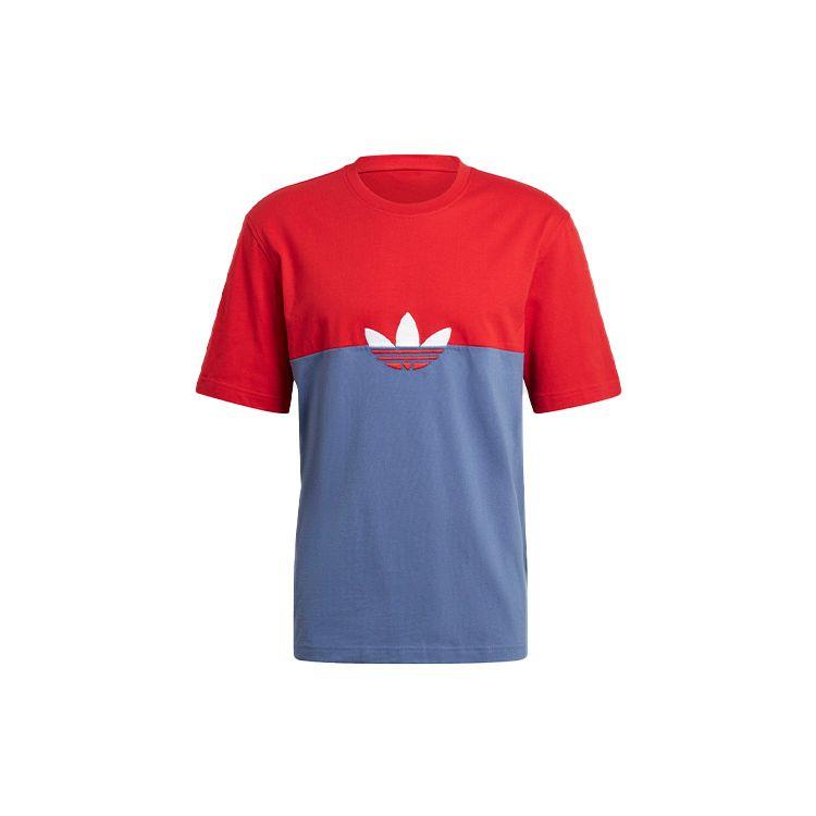 adidas Оригинальная футболка с вышитым трилистником и контрастным круглым вырезом, с короткими рукавами, мужские топы, синий GN3503