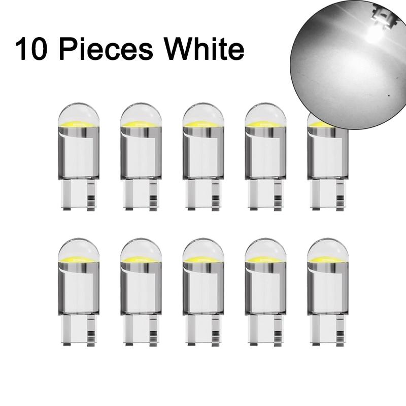 10 PCS Car LED COB Bulb T10 W5W Signal Light 12V 7500K White Auto Interior Dome Reading License Plate Lamps Wedge Side Bulbs