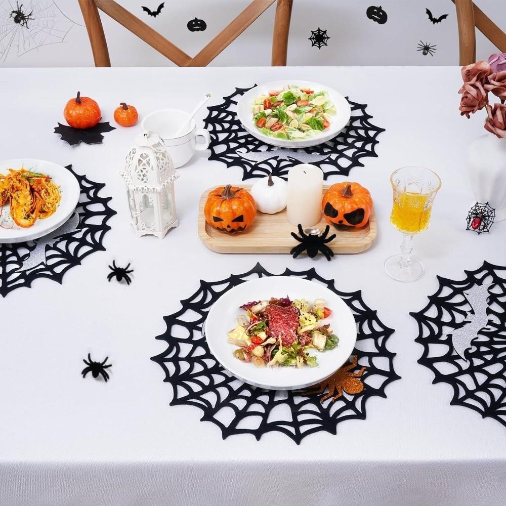 Hollow Out Spider Web Coaster Waterproof Felt Cup Mat Halloween Spider Web Placemat Restaurant