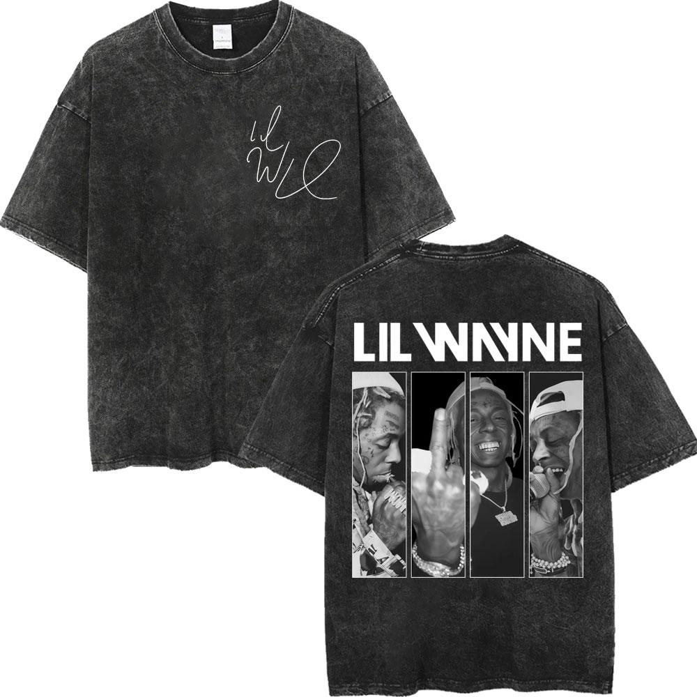 Vintage Washed Rapper Lil Wayne Print T Shirt High Quality Fashion Short Sleeve Tshirt Men Women Summer Casual Cotton Tshirts
