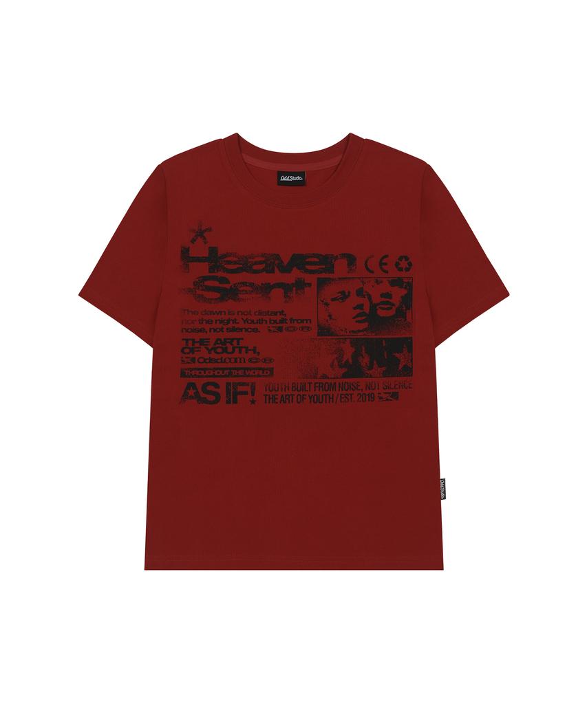 ODDSTUDIO Футболка с графическим принтом Face Grunge, Regular Fit - Бордово-красная