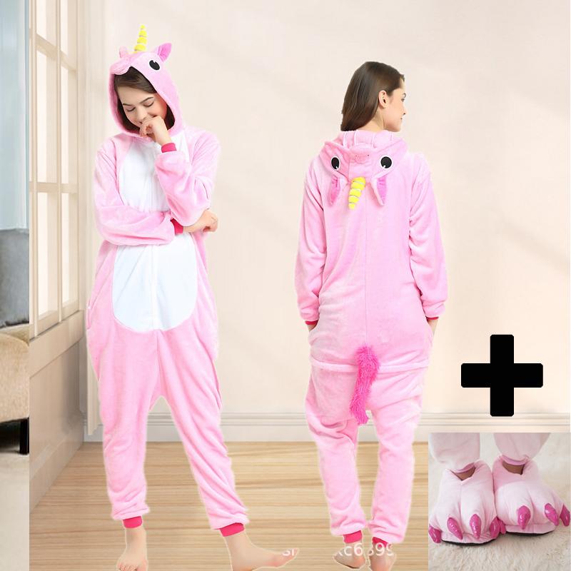 Unisex Women Men Adult Kigurumi Pajamas Set Unicorn Owls Animal Sleepsuit Winter Warm Sleepwear Onesie Kangaroos Costume Halloween