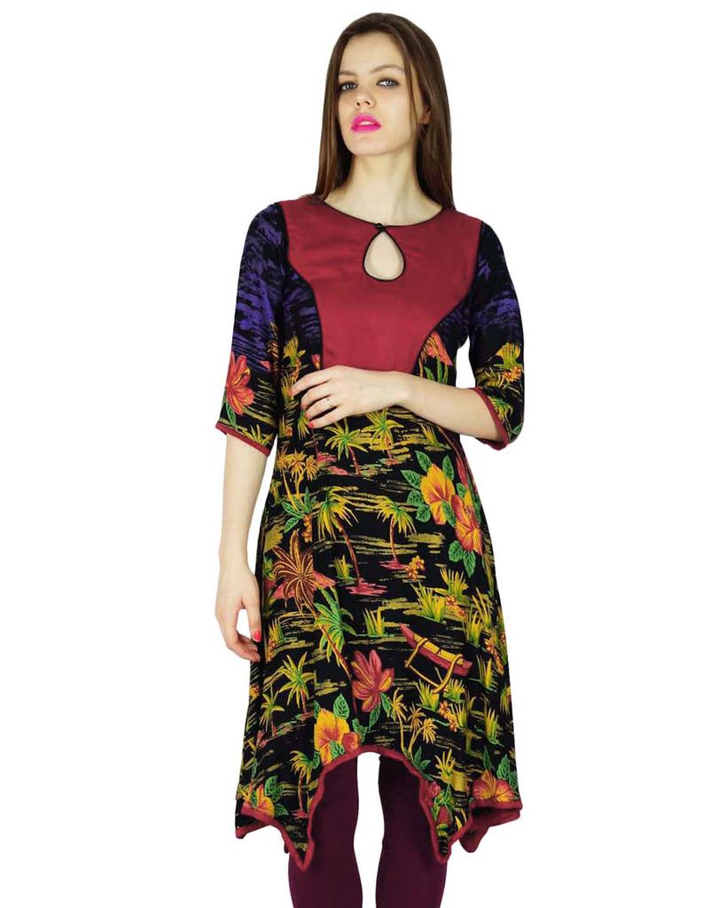 Phagun Designer Printed Kurta Women Indian Ethnic Kurti Casual Tunic Rayon