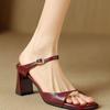 Square Head High-heeled Slippers Women's Summer Outer Wear 2025 Summer New Open-toed Thick Heel One-word Drag Soft Leather Soft-soled Sandals