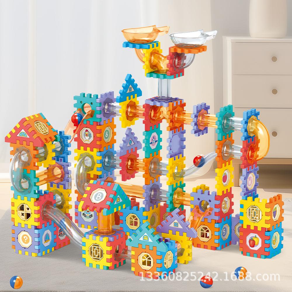 Color Window Ball Track Building Block Large Particle Building Block Slide Ball Assembly Track Children'S Toy