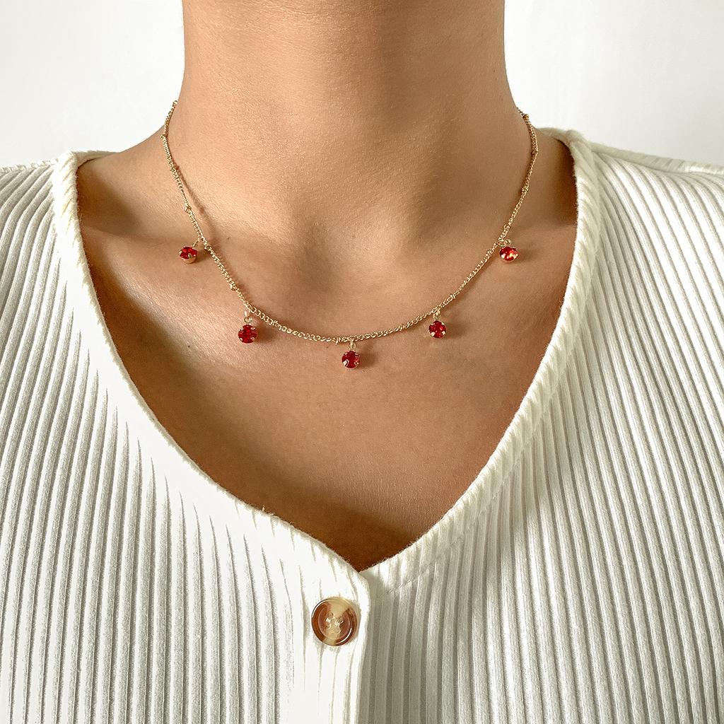 Colorful Zircon Double Circle Necklace Female Love Simple Necklace for Women Wedding Jewelry