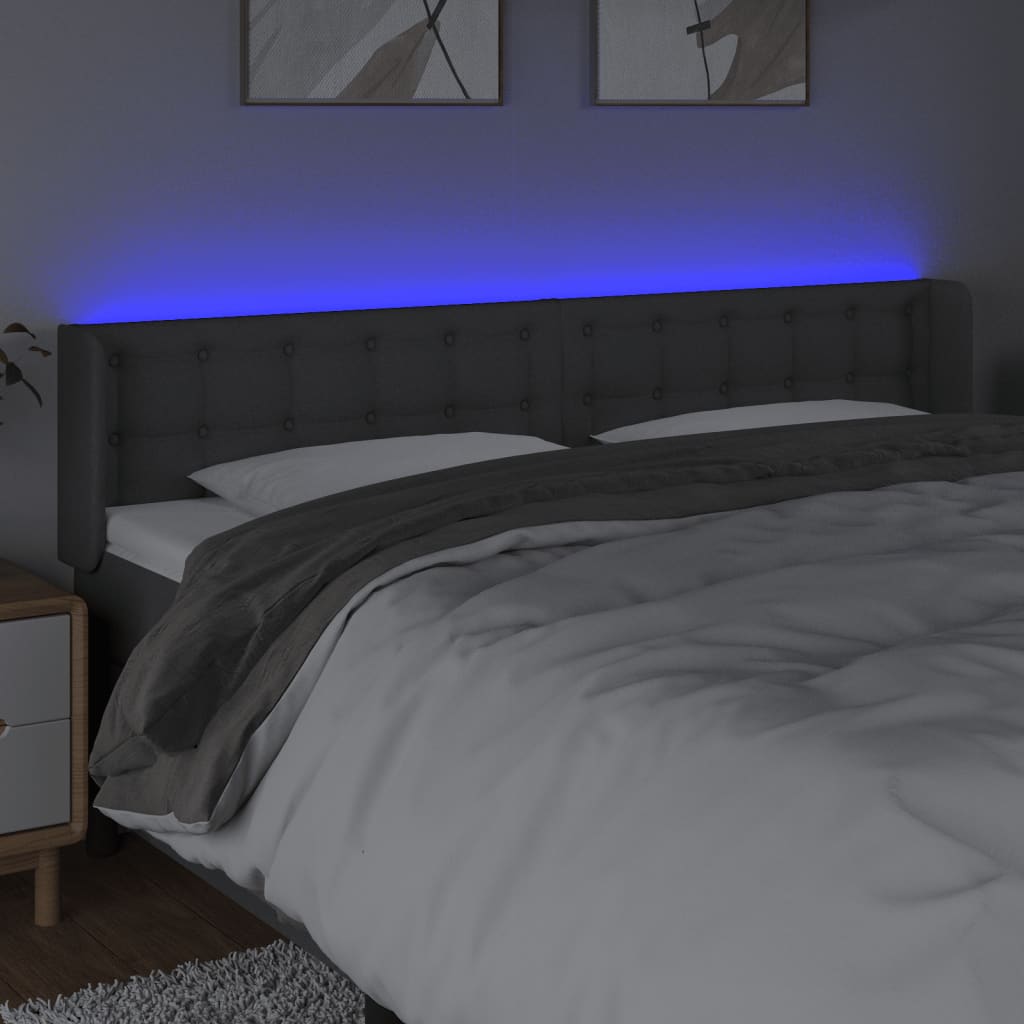 LED Headboard Dark Grey 183x16x78 88 cm Fabric