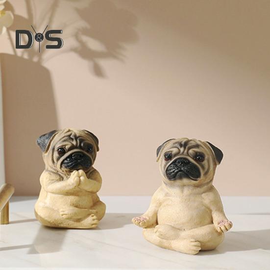 Meditating Dog Figurine Resin French Bulldog Statue Yoga Puppy Animal Sculpture Home Office Desktop Garden Decoration Ornament Festival Gift