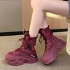 Классические ботинки на платформе со шнуровкой, женские ботинки до середины голени на плоской подошве, женские сетчатые кожаные сращивания, легкие нескользящие дышащие повседневные ботинки