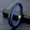 Leather Bracelet For Men Genuine Wrap Braided Leather Cuff Bangle Bracelet with Magnetic Stainless Steel Clasp For Women