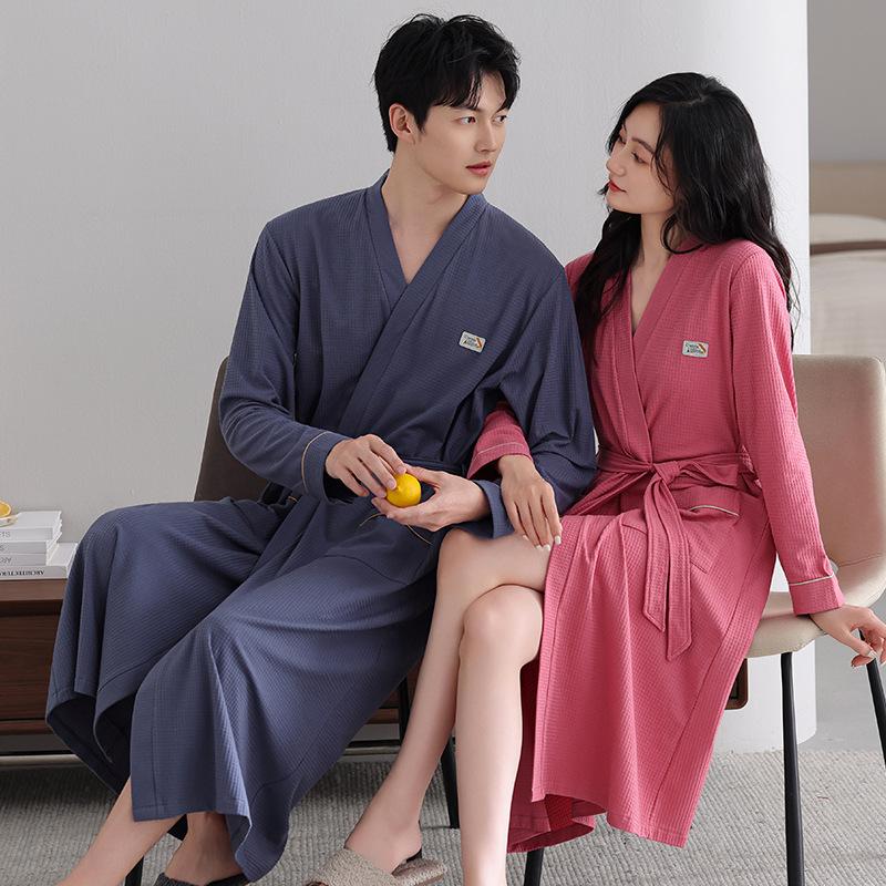 Couple Nightgown Women'S Pajamas Spring And Autumn Cotton Long-Sleeved Bathrobes Medium And Long Men'S Autumn Bathrobes