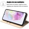 Protective Case - BOOLING - for Samsung Galaxy A35 5G - Synthetic Leather - Gold - with 2 Tempered Glasses