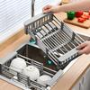 1pc Stainless Steel Retractable Kitchen Sink Drain Storage Rack Bowls Vegetables Fruits Cleaning Drain Basket