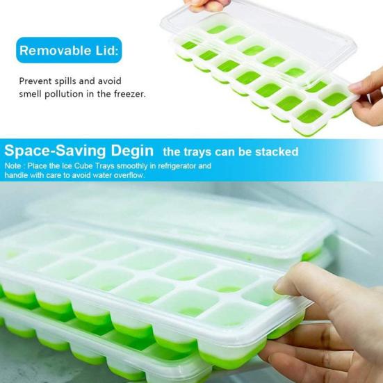 Silicone Ice Cube Tray with Lid 14 Cubes Easy Release Stackable Ice Mold for Cocktails Coffee Juice Whiskey Ice Drink Maker